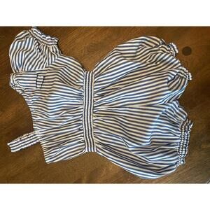 Blue and White Striped One-Shoulder Romper